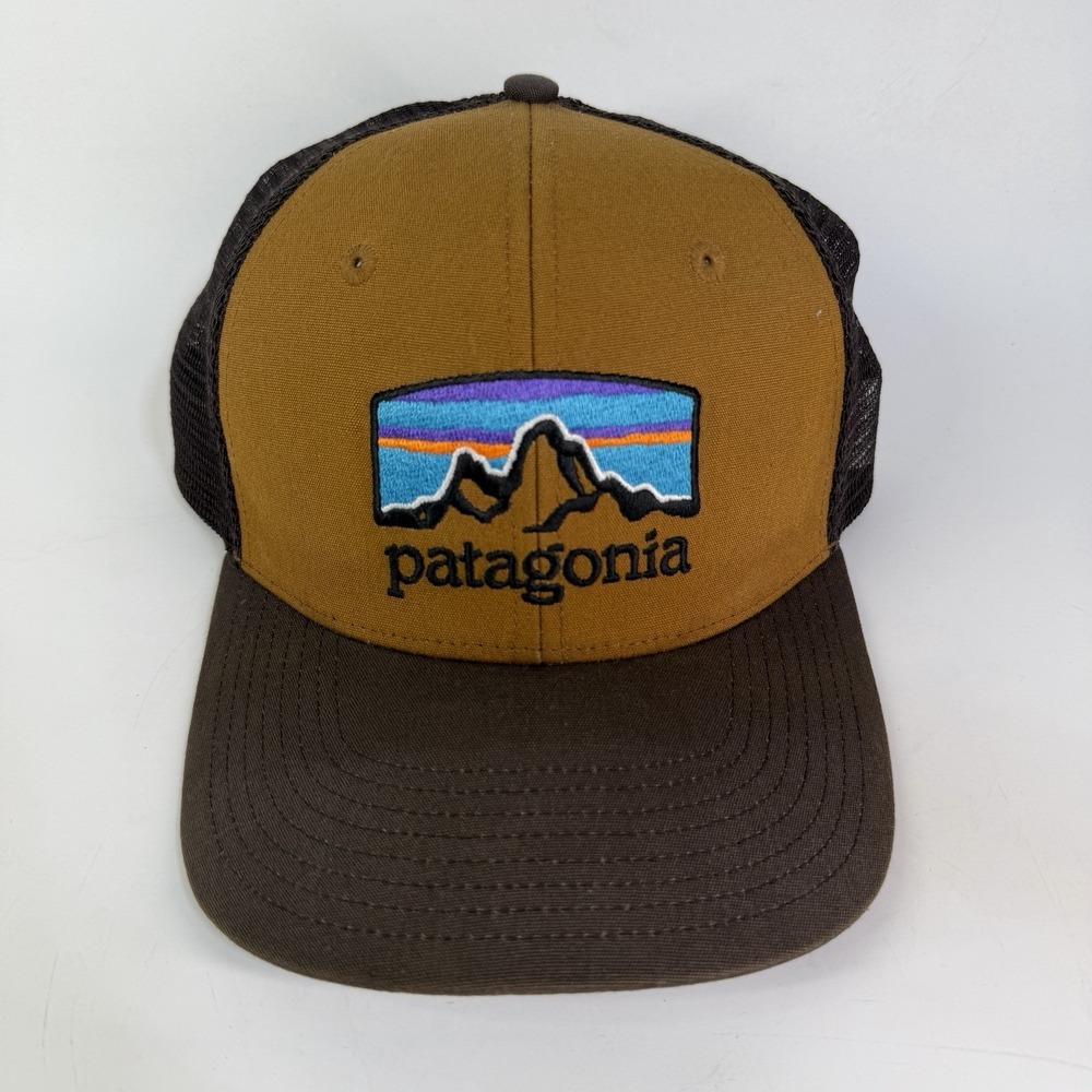 Patagonia Fitz Roy Horizons Brown Blue Mesh Trucker Snapback Hat STY38292FA21